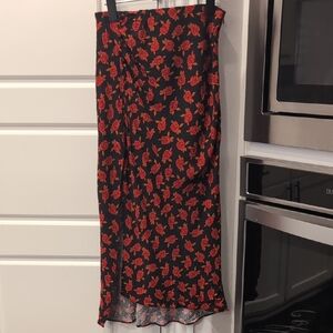 Urban Outfitters Black and Red Floral Pencil Skirt